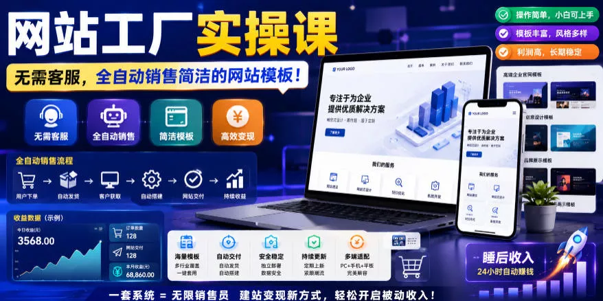 网站工厂实操课，无需客服，网站模板自动赚钱！【原创双语字幕】-创云资源分享创云网创