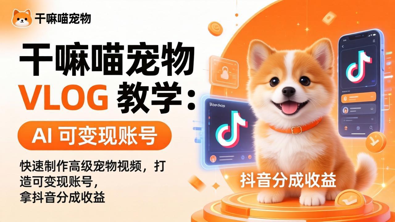 干嘛喵宠物 VLOG 教学：AI 快速制作高级宠物视频，打造可变现账号，拿抖音分成收益-创云资源分享创云网创