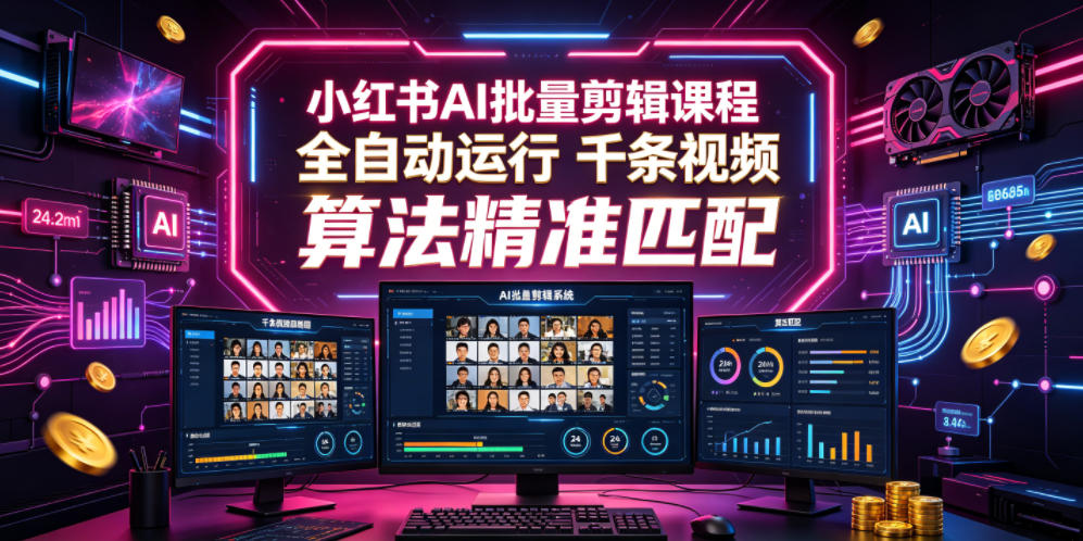 小红书AI批量剪辑课程,24小时全自动运行,解放双手专注运营,千条视频批量处理,小红书算法精准匹配-创云资源分享创云网创