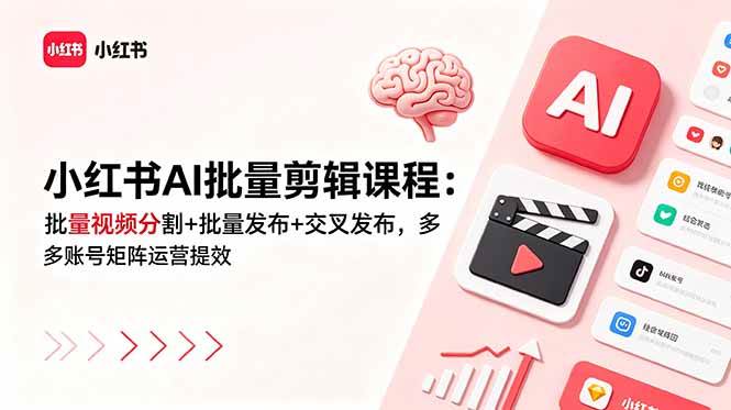 （18959期）小红书AI批量剪辑课程：批量视频分割+批量发布+交叉发布，多账号矩阵运营提效-创云资源分享创云网创