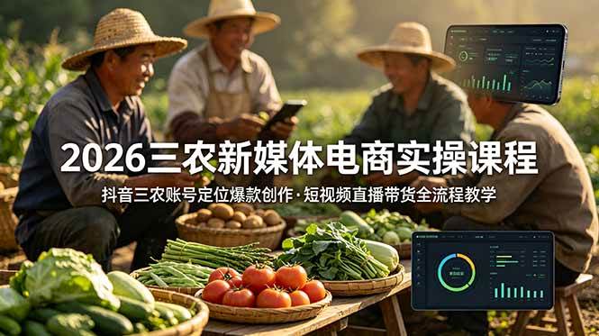 (18991期)2026三农新媒体电商实操课程:抖音三农账号定位爆款创作,短视频直播带货全流程教学-创云资源分享创云网创