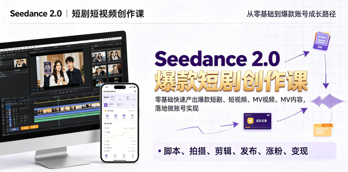 Seedance 2.0短剧短视频创作课,零基础快速产出爆款短剧、短视频、MV内容,落地做账号实现变现-创云资源分享创云网创