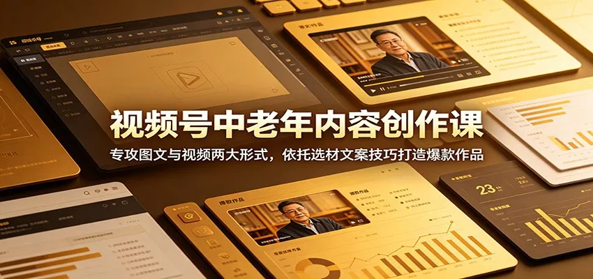 视频号中老年内容创作课：专攻图文与视频两大形式，依托选材文案技巧打造爆款作品-创云资源分享创云网创