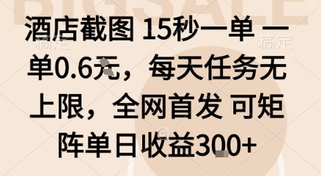 酒店截图15秒一单，一单0.6米，每天任务无上限，全网首发可矩阵单日收益3张【揭秘】-优加资源分享优加网创