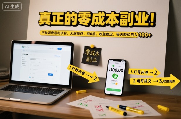 真正的零成本副业！问卷调查暴利项目，无脑操作，纯0撸，收益稳定，每天轻松日入100+【揭秘】-创云资源分享创云网创