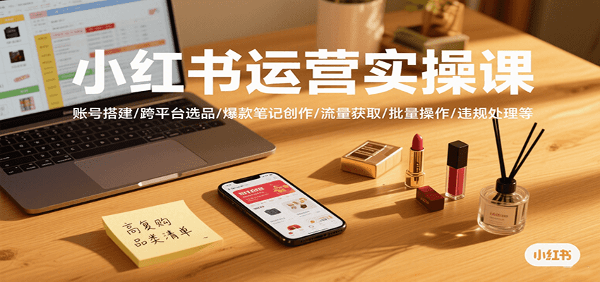 小红书运营实操课，账号搭建/跨平台选品/爆款笔记创作/流量获取/批量操作/违规处理等-优加资源分享优加网创