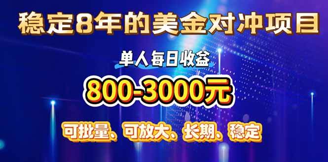 （15782期）稳定8年的美金对冲创业项目，单人每日收益800-3000，小众暴力项目-优加资源分享优加网创