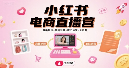 小红书电商直播营，直播带货+店铺运营+笔记运营=全电商-稳盈网资源分享稳盈网