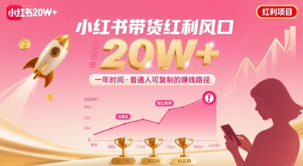 一年时间靠小红书带货项目年入20w+，最不能错的大红利项目-创云资源分享创云网创