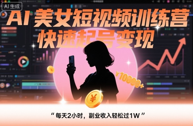 AI美女短视频训练营，快速起号变现，每天2小时，副业收入轻松过1W-稳盈网资源分享稳盈网