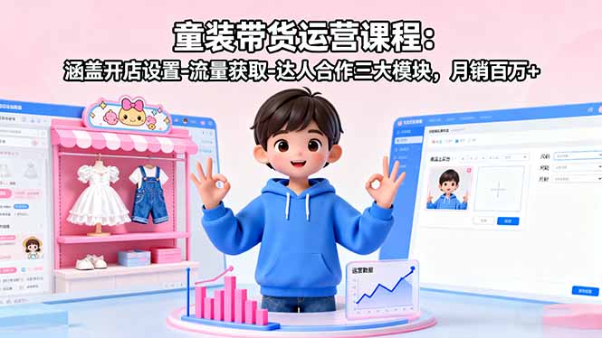 童装带货运营课程：涵盖开店设置-流量获取-达人合作三大模块，月销百万+-优加资源分享优加网创