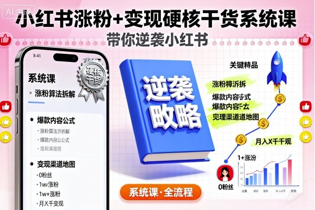 小红书涨粉+变现硬核干货系统课，带你逆袭小红书-创云资源分享创云网创