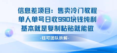 信息差项目：售卖冷门教程单人单号日收9张纯利基本就是复制粘贴就能做-稳盈网资源分享稳盈网