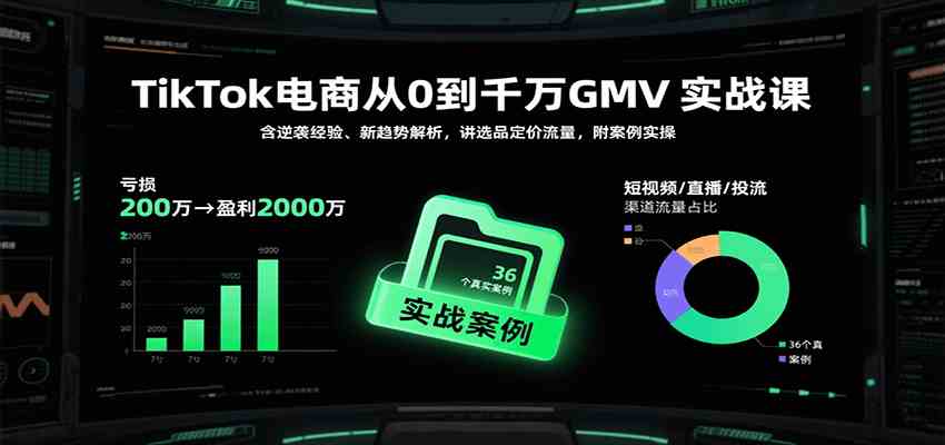 TikTok电商从0到千万GMV实战课，含逆袭经验、新趋势解析，讲选品定价流量，附案例实操-创云资源分享创云网创