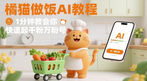 有趣的橘猫买菜做饭视频，用AI一键搞定，1分钟教会你，快速起千粉万粉号-稳盈网资源分享稳盈网