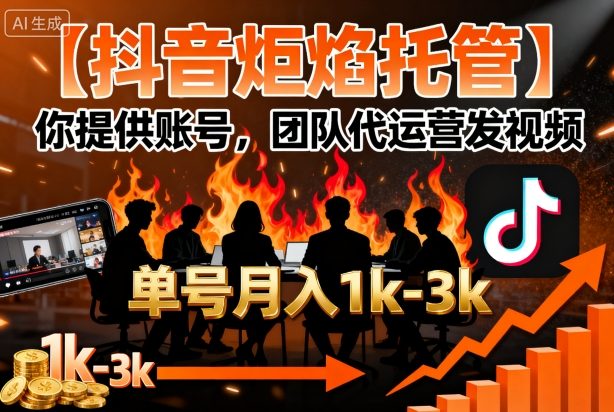 【抖音炬焰托管】你提供账号，团队代运营发视频，单号月入1k+【揭秘】-创云资源分享创云网创