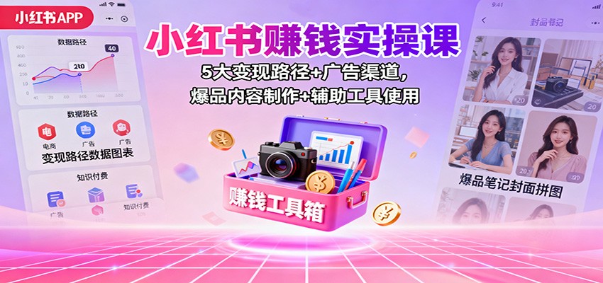 小红书赚钱实操课:5大变现路径+广告渠道,爆品内容制作+辅助工具使用-创云资源分享创云网创