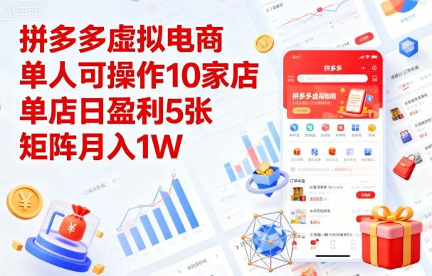 拼多多虚拟电商，单人可操作10家店，单店日盈利5张，矩阵月入1W+【揭秘】-创云资源分享创云网创
