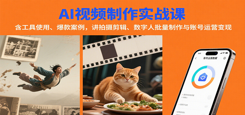 AI视频制作实战：含工具使用、爆款案例，讲拍摄剪辑、数字人批量制作与账号运营变现-优加资源分享优加网创