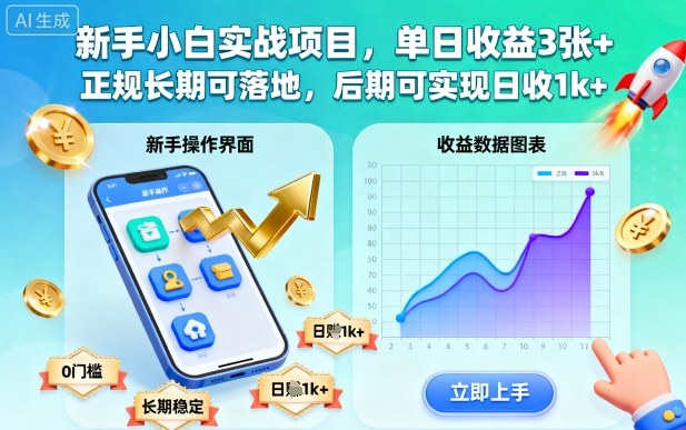 新手小白实战项目，单日收益3张+，正规长期可落地，后期可实现日收1k+【揭秘】-创云资源分享创云网创