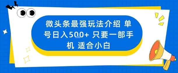 微头条最强玩法介绍一个号日入5张+只要一部手机适合小白-稳盈网资源分享稳盈网