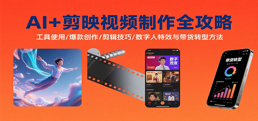 AI+剪映视频制作全攻略：工具使用/爆款创作/剪辑技巧/数字人特效与带货转型方法-优加资源分享优加网创