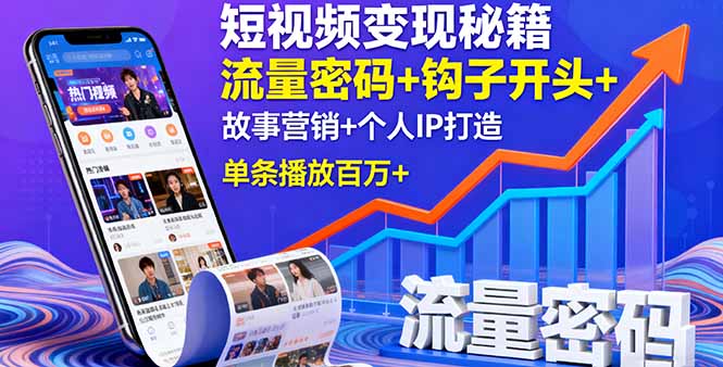 短视频变现秘籍，流量密码+钩子开头+故事营销+个人IP打造，单条播放百万+-优加资源分享优加网创