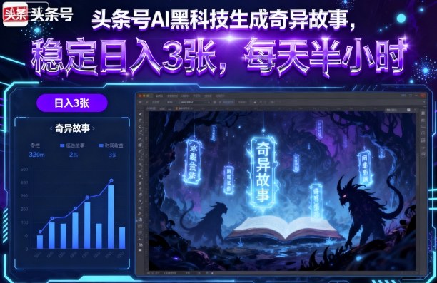 头条号AI黑科技生成奇异故事，稳定日入3张，每天半小时-创云资源分享创云网创