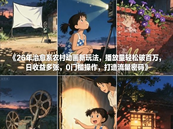 26年治愈系农村动画新玩法，播放量轻松破百万，日收益多张，0门槛操作，打造流量密码-创云资源分享创云网创
