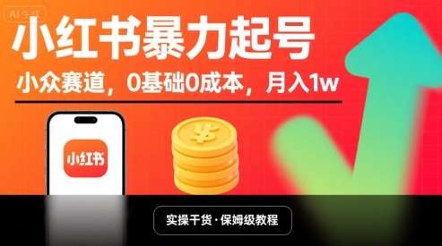 小红书暴力起号，小众赛道，0基础0成本，月入1w-创云资源分享创云网创