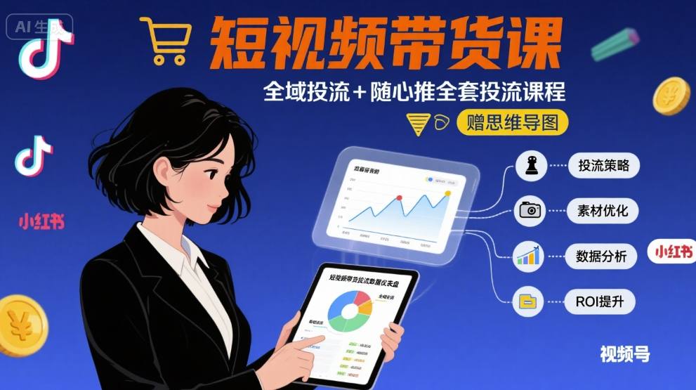 最新短视频带货课，全域投流+随心推全套投流课程+思维导图-优加资源分享优加网创
