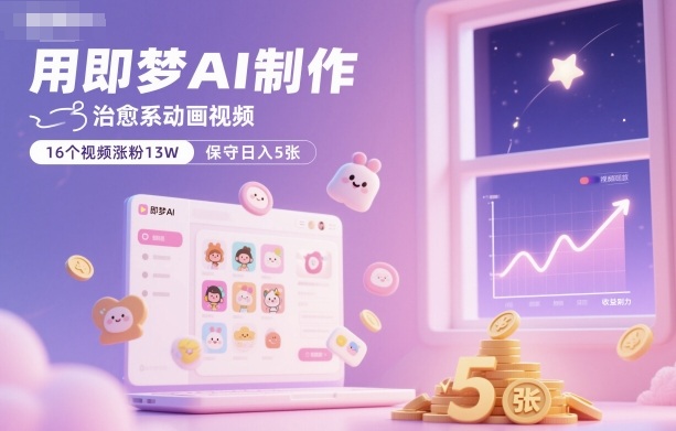 用即梦AI制作治愈系动画视频，16个视频涨粉13W，保守日入5张-创云资源分享创云网创