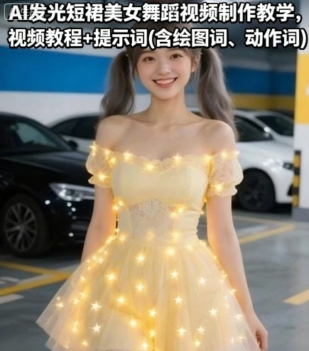 AI发光短裙美女舞蹈视频制作教学，视频教程+提示词(含绘图词、动作词)-创云资源分享创云网创