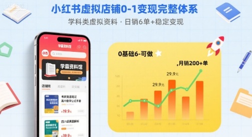 小红书虚拟店铺0-1变现完整体系：卖学科类虚拟资料，一天6张+，很稳定【已完结】-创云资源分享创云网创