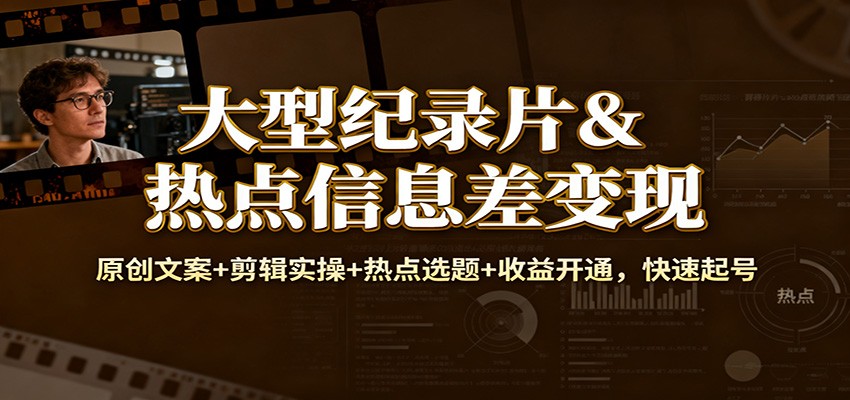 大型纪录片&热点信息差变现：原创文案+剪辑实操+热点选题+收益开通，快速起号-创云资源分享创云网创