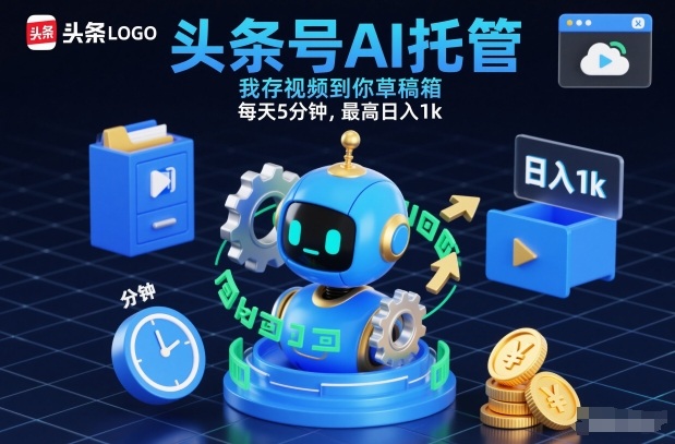 头条号AI托管，我存视频到你草稿箱，每天5分钟，最高日入1k【揭秘】-创云资源分享创云网创