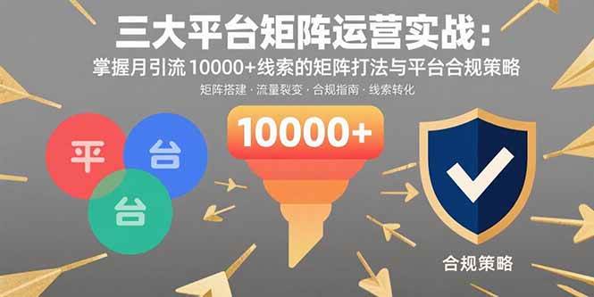 （15841期）三大平台矩阵运营实战：掌握月引流10000+线索的矩阵打法与平台合规策略-稳盈网资源分享稳盈网