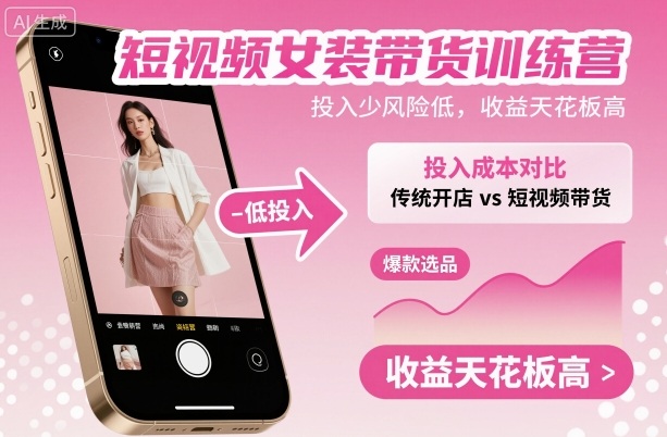 短视频女装带货训练营，投入少风险低，收益天花板高-稳盈网资源分享稳盈网