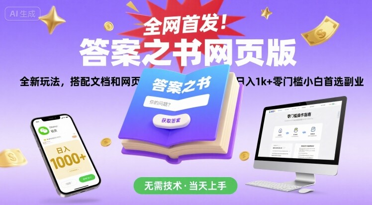 全网首发！答案之书网页版，全新玩法，搭配文档和网页，日入1k+零门槛小白首选副业【揭秘】-创云资源分享创云网创