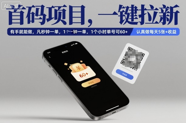 首码项目，一键拉新，有手就能做，几秒钟一单，1个小时单号可60+，认真做每天5张+收益【揭秘】-创云资源分享创云网创