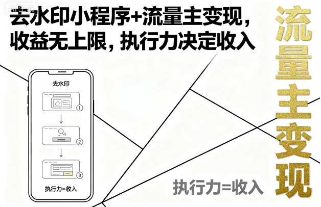 去水印小程序+流量主变现，收益无上限，执行力决定收入-创云资源分享创云网创