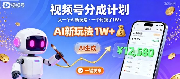 视频号分成计划：又一个AI新玩法，一个月搞了1W+，纯AI生成，一键发布即可-创云资源分享创云网创
