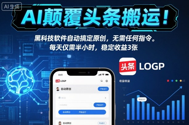AI颠覆头条搬运！黑科技软件自动搞定原创，无需任何指令。每天仅需半小时，稳定收益3张【揭秘】-创云资源分享创云网创