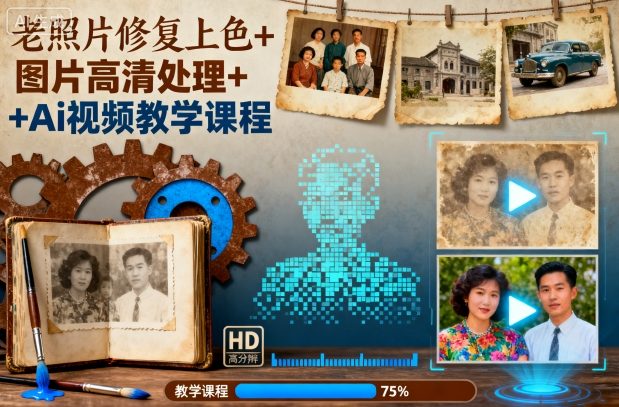 老照片修复上色+图片高清处理+Ai视频教学课程-创云资源分享创云网创