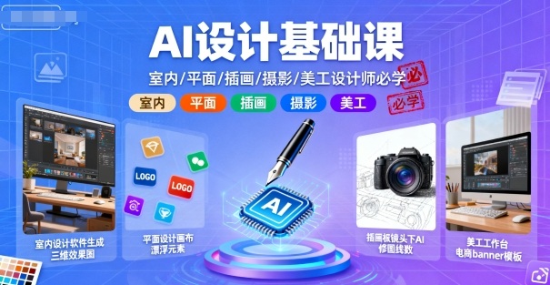 AI设计基础课，室内、平面、插画、摄影、美工设计师必学的-优加资源分享优加网创