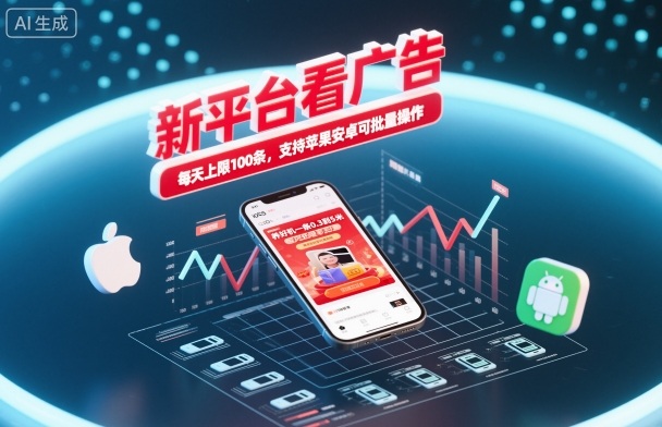 新平台看广告，养好机一条0.3到5米，每天上限100条，支持苹果安卓可批量操作-创云资源分享创云网创