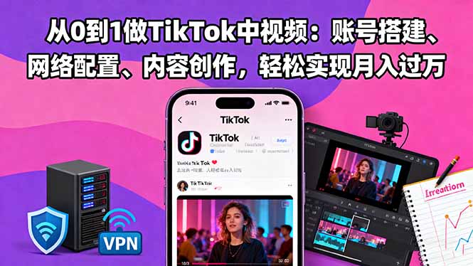 从0到1做TikTok中视频：账号搭建、网络配置、内容创作，轻松实现月入过万-创云资源分享创云网创
