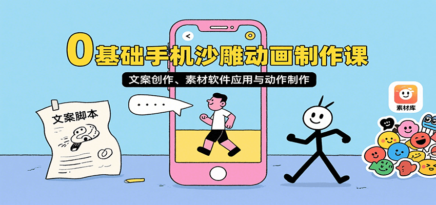 0基础手机沙雕动画制作课，文案创作、素材软件应用与动作制作-创云资源分享创云网创