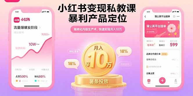 （15859期）小红书变现私教课，暴利产品定位，高转化内容生产术，快速实现月入10万-稳盈网资源分享稳盈网