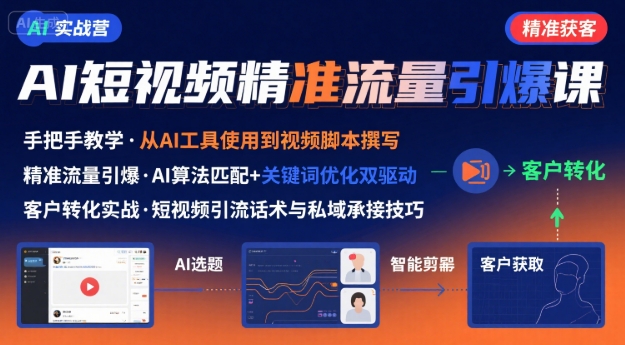 AI+短视频引爆精准客户实战营，手把手教你引爆Ai短视频精准流量-优加资源分享优加网创